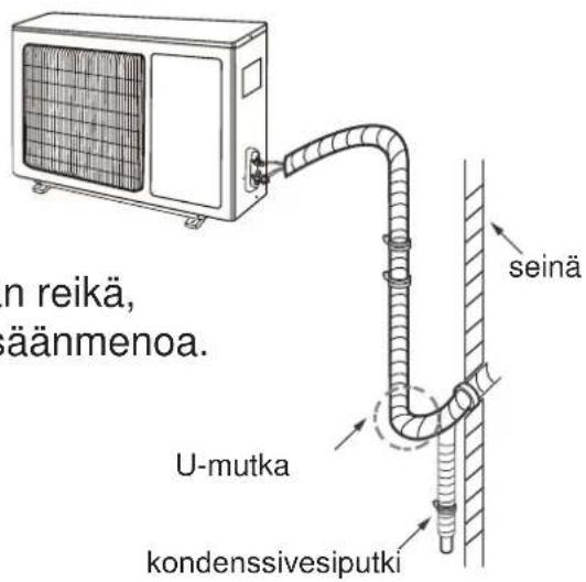 n reikä, äänmenoa. U-mutka kondenssivesiputki seinä