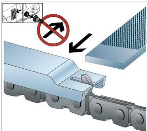 Technical diagram showing a mechanical assembly with a no-smoking symbol and a magnified view of the component being removed.