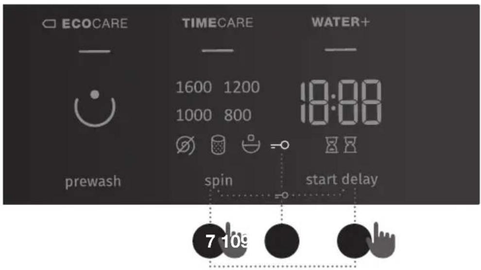 ECOCARE TIMECARE WATER+ 1600 1200 1000 800 18:00 prewash spin start delay 7 109