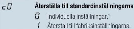 c0 Återställa till standardinställningarna 0 Individuella inställningar.* 1 Återställ till fabriksinställningarna.