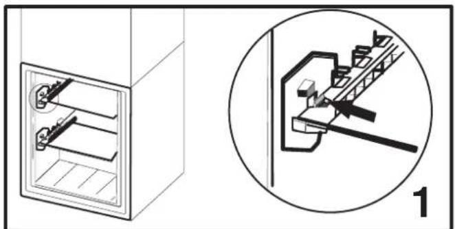 Technical diagram showing a cabinet with internal components and an inset close-up of a mechanical assembly (no text or symbols)