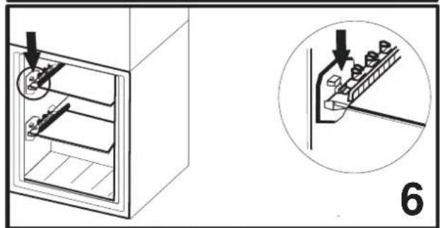 Technical diagram showing a door with a valve and a magnified view of the mechanism inside a container, labeled with number 6.