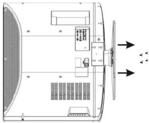 Technical diagram of a device rear panel with labeled components and directional arrows indicating orientation or movement.