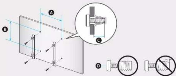 Technical diagram showing mechanical assembly with labeled components A, B, C, D and a magnified inset view of a bolted joint detail.