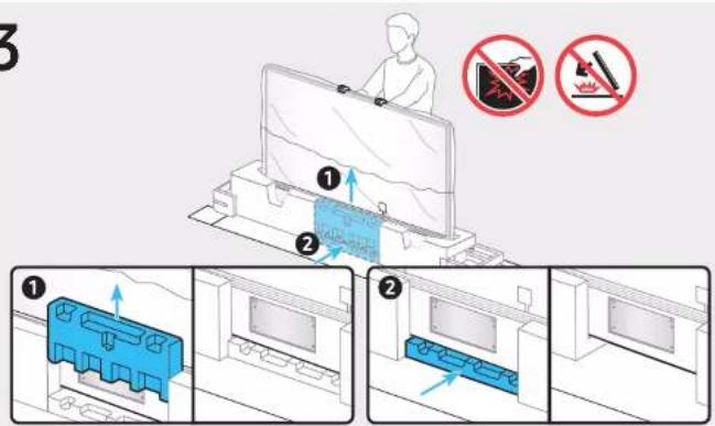 Diagram illustrating a device assembly process with numbered steps and no-smoking symbols
