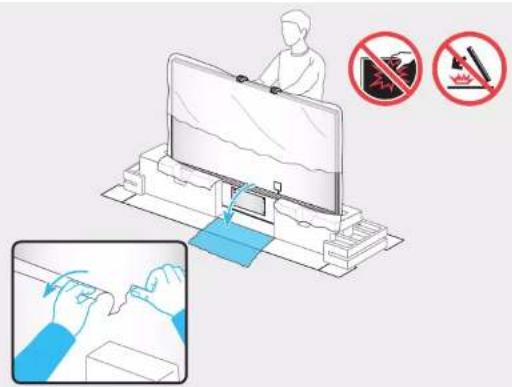 Diagram illustrating a person using a monitor to stop a car, with no text labels and prohibition symbols.
