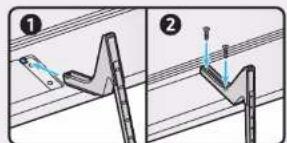 Technical diagram showing two-step installation of a mechanical bracket with labeled components and motion indicators