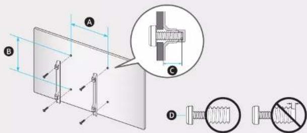 Technical diagram showing mechanical assembly with labeled components A, B, C, D and a magnified inset view of a bolted joint detail.