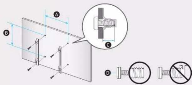 Technical diagram showing mechanical assembly with labeled components A, B, C, and D, including a magnified inset view of a bolt detail.