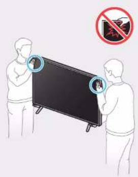 Illustration showing two people installing a black TV with a 'no smoking' symbol, indicating no smoking or no smoking.