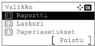 Valikko 01 Raportti 02 Laskuri 03 Paperiasetukset [ Poistu ]