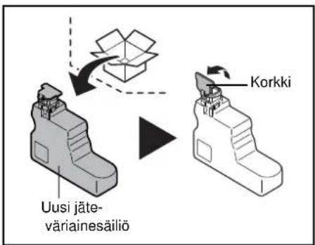Uusi jäte- väriainesäiliö Korkki