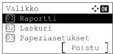 Valikko 01 Raportti 02 Laskuri 03 Paperiasetukset [ Poistu ]