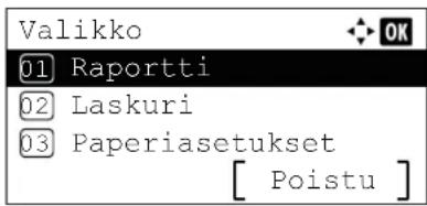 Valikko 01 Raportti 02 Laskuri 03 Paperiasetukset [ Poistu ]
