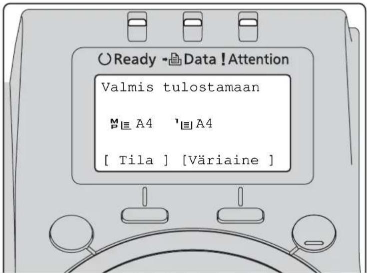 Ready - Data ! Attention Valmis tulostamaan M≡ A4 '≡ A4 [ Tila ] [Väriaine ]