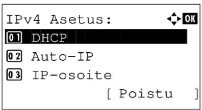 IPv4 Asetus: 01 DHCP 02 Auto-IP 03 IP-osoite [ Poistu ]