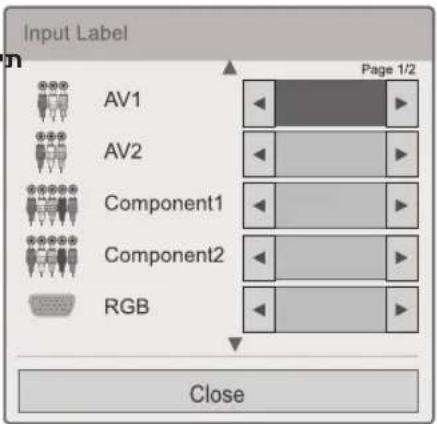 Input Label AV1 AV2 Component1 Component2 RGB Page 1/2 Close