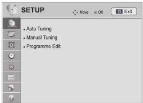 SETUP • Auto Tuning • Manual Tuning • Programme Edit