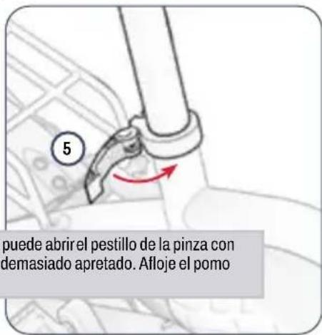 5 puede abrir el pestillo de la pinza con demasiado apretado. Afloje el pomo