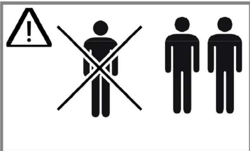 Warning sign with exclamation mark, crossed cross symbol, and two human figures