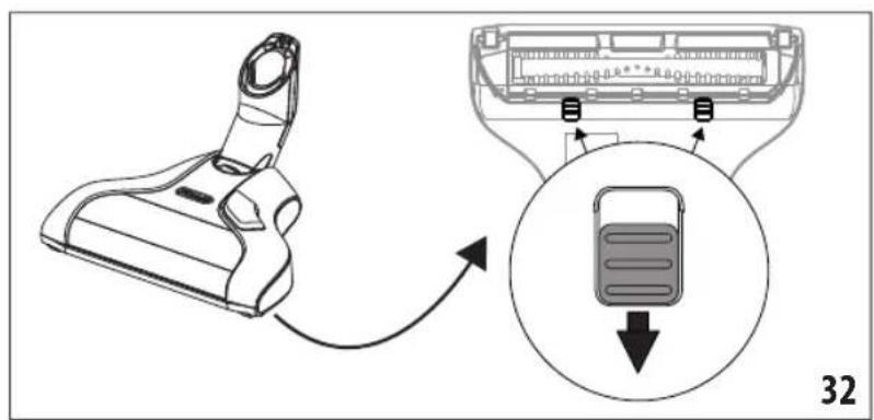 Diagram showing a vacuum cleaner being inserted into a device, with a magnified view highlighting the component's insertion direction.