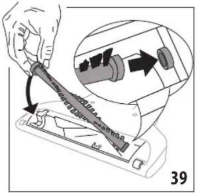 Diagram showing a hand using a tool to adjust or install a component, with an inset close-up highlighting the process.