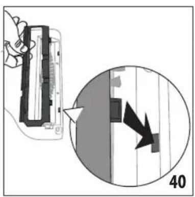 Diagram showing a hand holding a device with a magnified inset highlighting a component labeled '40'