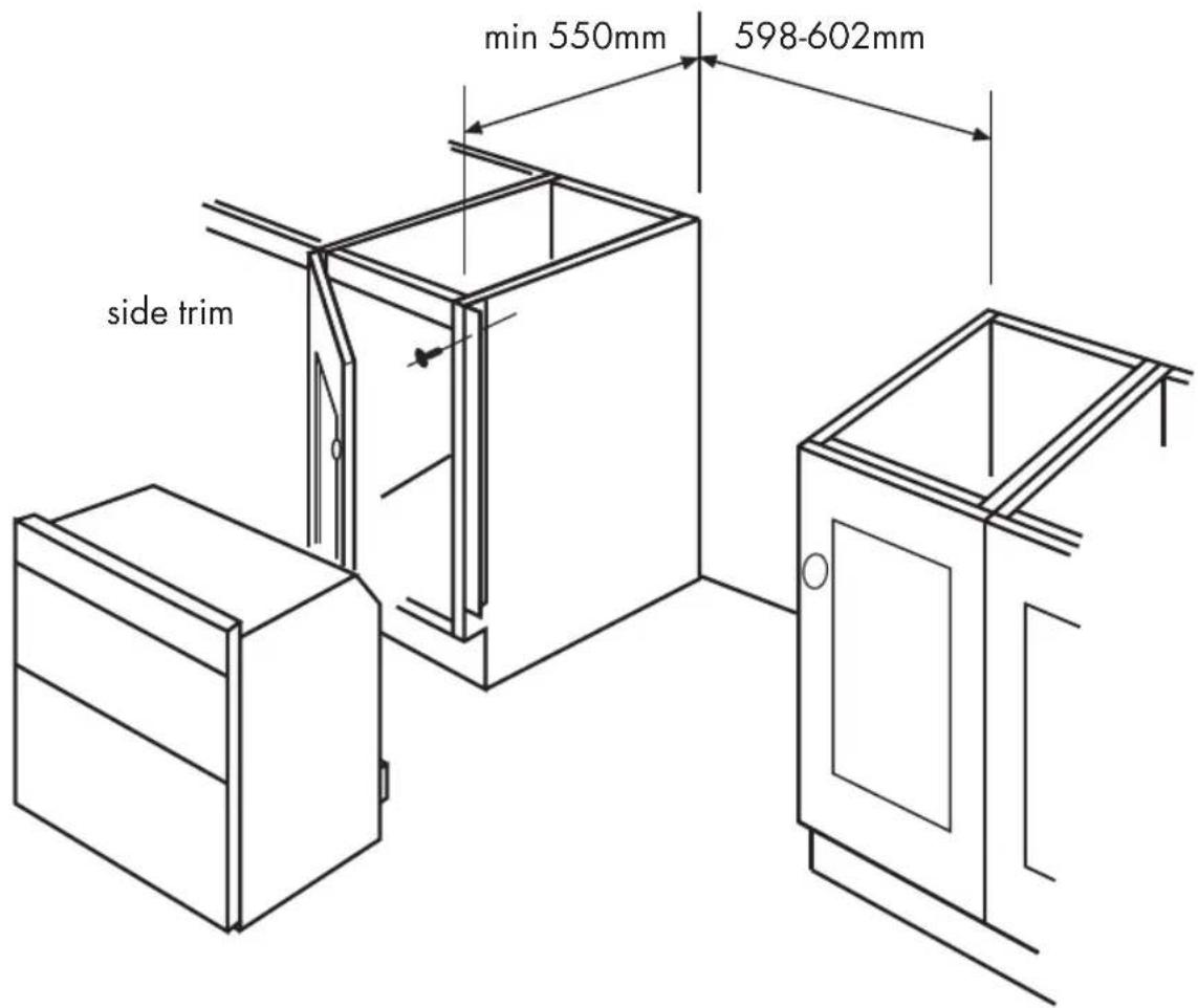 min 550mm 598-602mm side trim