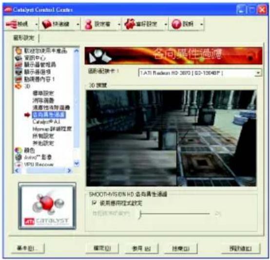Catalyst Control Center 图形 快读滤镜 设定着 重做设定 脱模 色彩锁定 欢迎使用半成品 营销中心 显示管理布局 演示图层 动画器内容! 3D 单击锁定 可读图像 流变性消除图像 自动真伪滤镜 Catalyst® AI1 Homop 路滤控度 所有锁定 其他锁定 颜色 Auto™ 影像 VPU Recovers 各向异性过滤 图形匹配卡: 1.ATI Rackean HD 3600 | SD-12648P | 3D 预览 SHOOT-VISION HD 各向异性通道 视频应用模式锁定 自动调用的默认 基本(B)... 确定(O) 取消(C) 结束(E) 预览(V) 帮助(H)