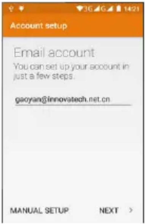 Account setup Email account You can set up your account in just a few steps. gaoyan@innovatech.net.cn MANUAL SETUP NEXT >