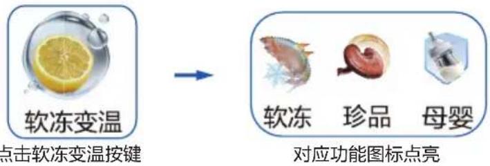 软冻变温 点击软冻变温按键 → 软冻 珍品 母婴 对应功能图标点亮