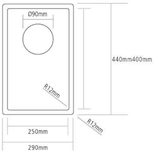 Ø90mm R12mm 440mm400mm 250mm 290mm R12mm