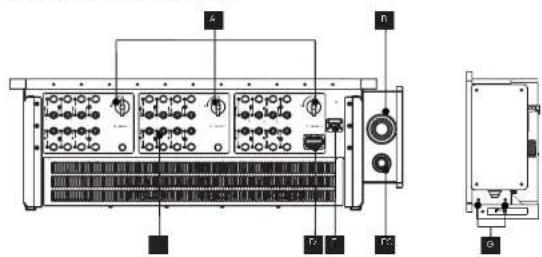 Technical diagram of an electronic device with labeled components and internal wiring layout