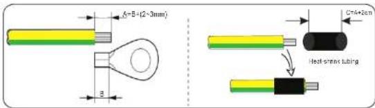 A=5+(2×3mm) B C=4+2cm Heat-sensing tubing
