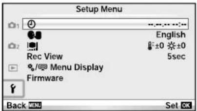 Setup Menu 1 English 2 Rec View 5sec Menu Display Firmware Back MENU Set OK