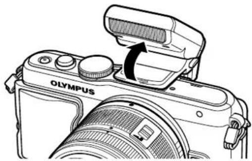 OLYMPUS E-PL5 - To use the flash, raise the flash head. - 1