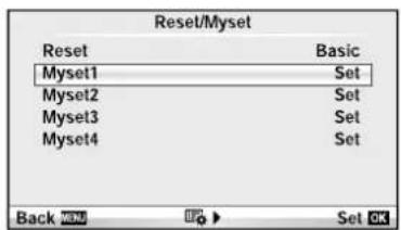 Reset/Myset Reset Basic Myset1 Set Myset2 Set Myset3 Set Myset4 Set Back OK Set OK