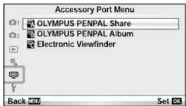 Accessory Port Menu OLYMPUS PENPAL Share OLYMPUS PENPAL Album Electronic Viewfinder Back SET OK