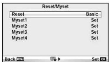 Reset/Myset Reset Basic Myset1 Set Myset2 Set Myset3 Set Myset4 Set Back OK Set OK