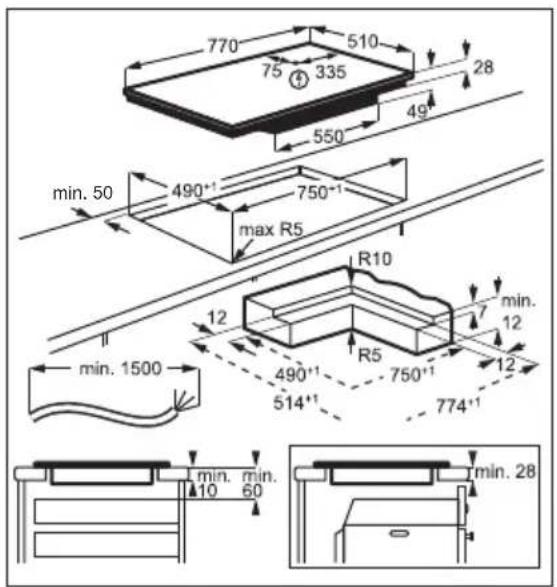 770 510 75 335 28 550 49 min. 50 490°¹ 750°¹ max R5 R10 12 min. 12 min. 1500 490°¹ 750°¹ 514°¹ 774°¹ min. min. 10 60 min. 28