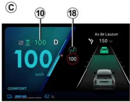 C 10 18 100 D 100 km/h Av de Lauzun 150 m COMFORT 42 %