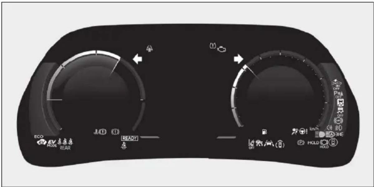 ECO EV MODE REAR LE READY OFF km/h HOLD HOLD