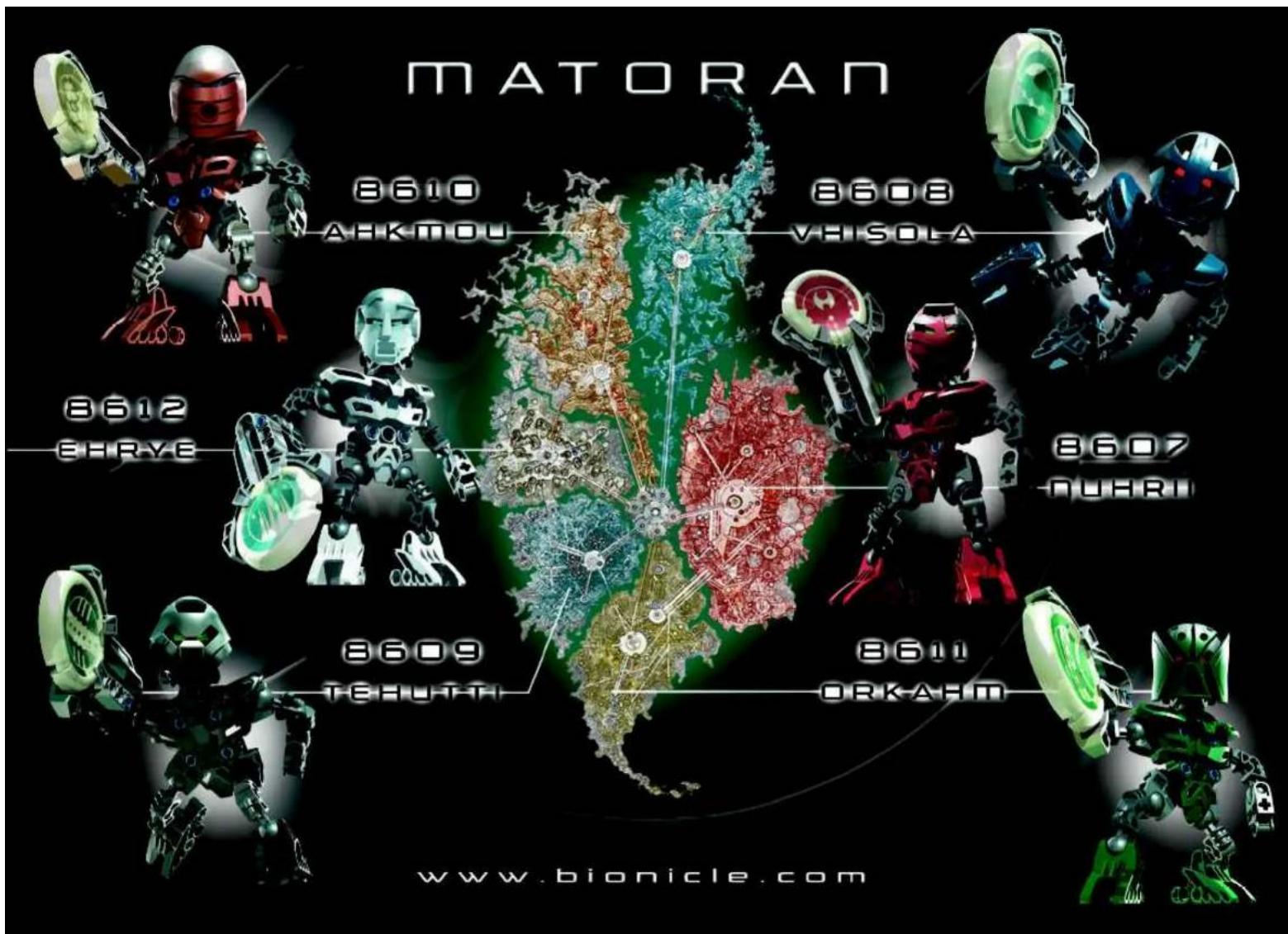 MATORAN 8610 AHK-MOU 8608 VISOLA 8612 EHRYE 8607 NUHRI 8609 TEHUHI 8611 ORKAHM www.bionicle.com
