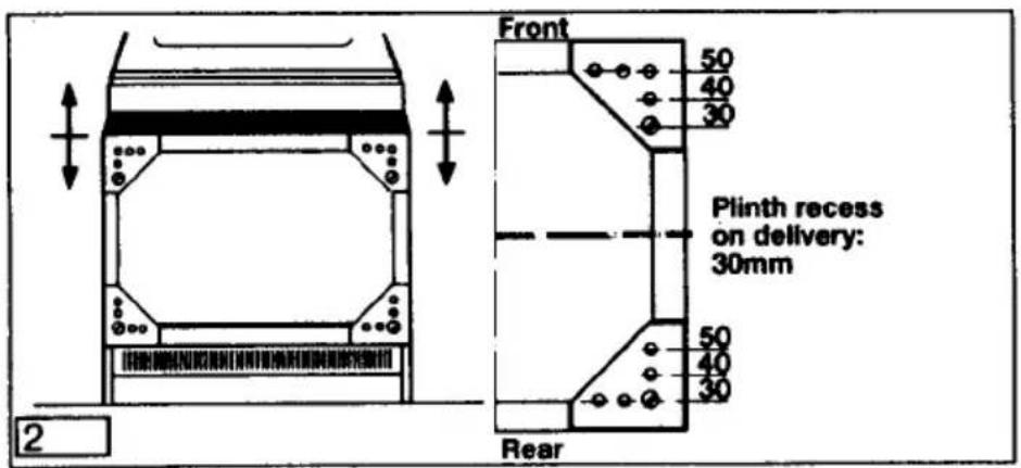 Front 50 40 30 Plinth recess on delivery: 30mm 50 40 30 Rear 2