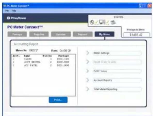 PC Meter Connect™ File Help PPMAYSONE STATUS PC Meter Connect™ Package Supplies Updates Support My Meter Package to Meter $1,481.42 Accounting Report Meter No: 190372* Dates: Oct 05 09 Arch. Name Pieces Package 1 FATHS 0 $1000,045 2 ACC ROUTSL 2 $1000,860 3 ACC ROUTL 2 $1001,900 Prior... Water Settings Report Drive To Date Finish History Account Reports Total Meter Reporting