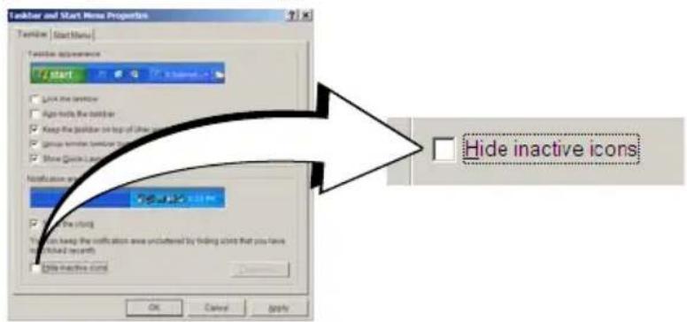Linker and Start Menu Properties Tension | Start Menu | Tension appearance start Lock the server Align the server Keep the position on top of the server Group similar server Show group server Notification Hide inactive icons OK Cancel Apply Hide inactive icons