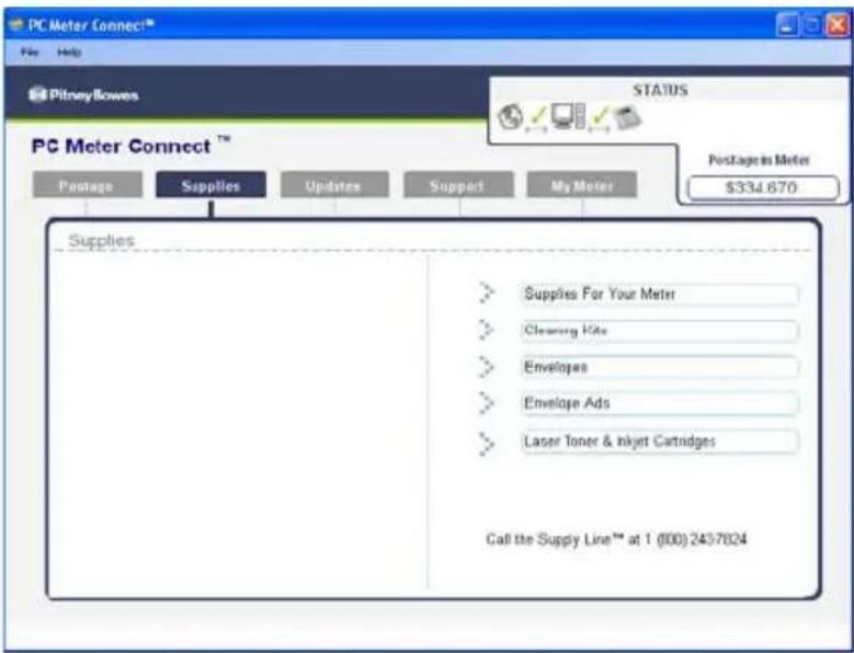PC Meter Connect™ File Help PitneyBowes STATUS PC Meter Connect ™ Postage Supplies Updates Support My Meter Postage in Meter $334.670 Supplies Supplies For Your Meter Clearing Hits Envelopes Envelope Ads Laser Toner & Inkjet Cartridges Call the Supply Line™ at 1 (800)2437824