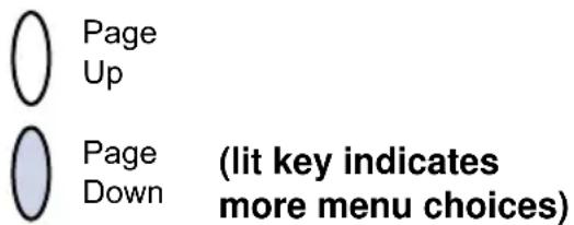 Page Up Page (lit key indicates down more menu choices)