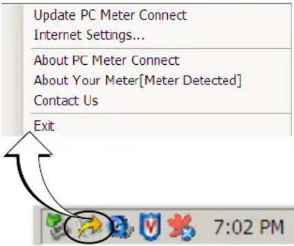 Update PC Meter Connect Internet Settings... About PC Meter Connect About Your Meter[Meter Detected] Contact Us Exit