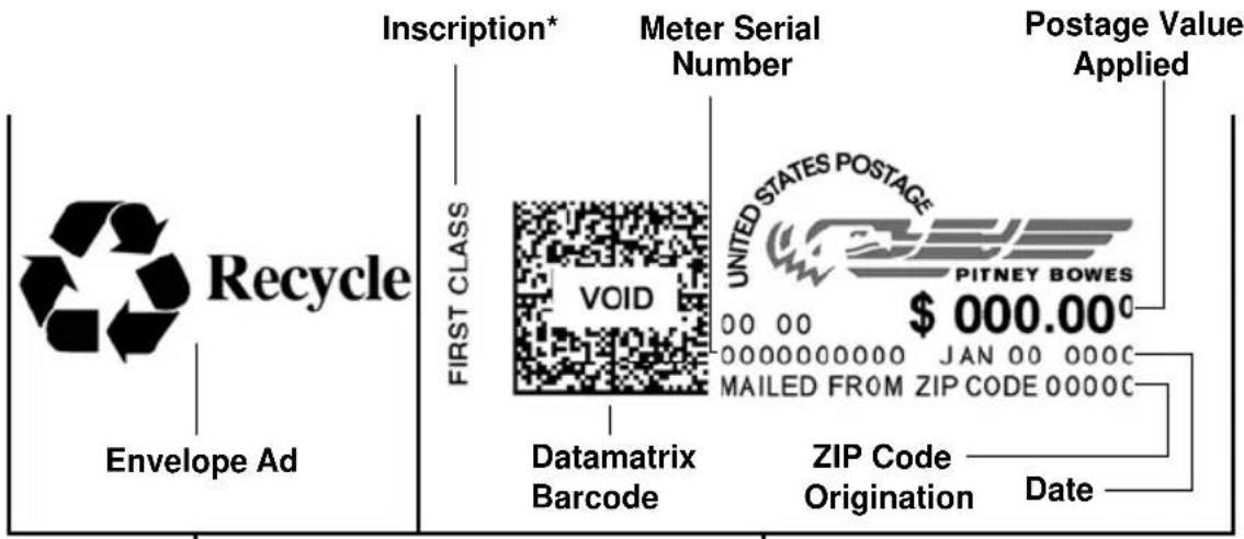 Recycle Envelope Ad Inscription* First CLASS Meter Serial Number POSTAGE Value Applied UNITED STATES POSTAGE PITNEY BOWES $ 000.00 00 00 0000000000 JAN 00 000C MAILED FROM ZIP CODE 0000C Datamatrix Barcode ZIP Code Origination Date